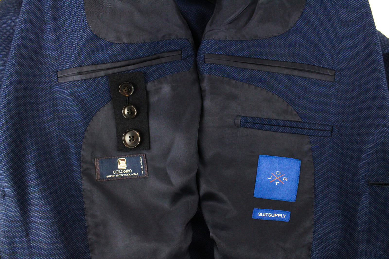 SUITSUPPLY Jort Men's Blue Birdseye Check Wool Silk Blazer UK40L Slim Fit