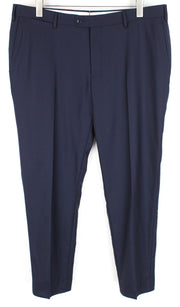 SUITSUPPLY Brescia Men's Navy Wool Trousers UK44R Flat-Front Classic Formal