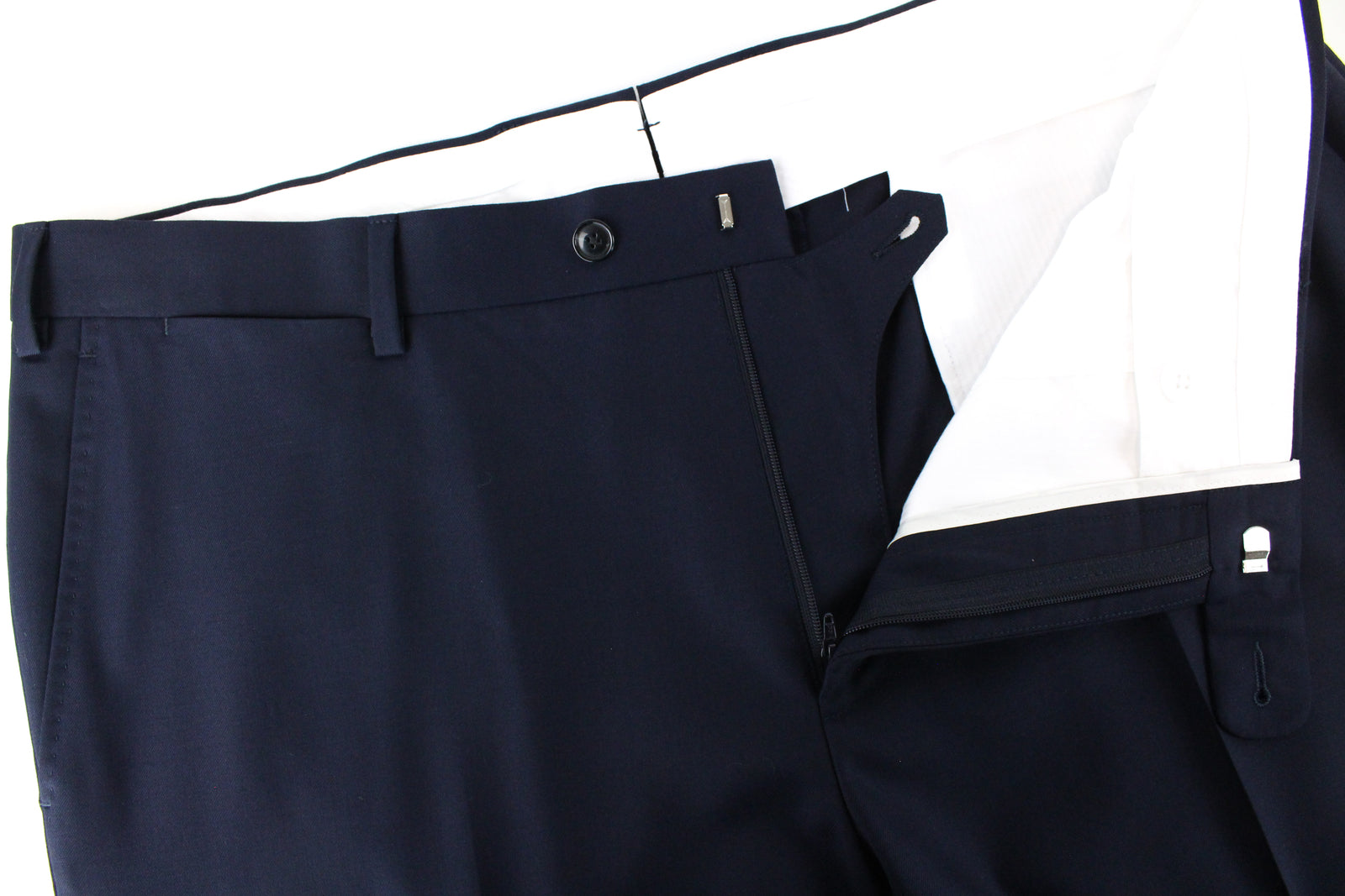 SUITSUPPLY Brescia Men's Navy Wool Trousers UK44R Flat-Front Classic Formal