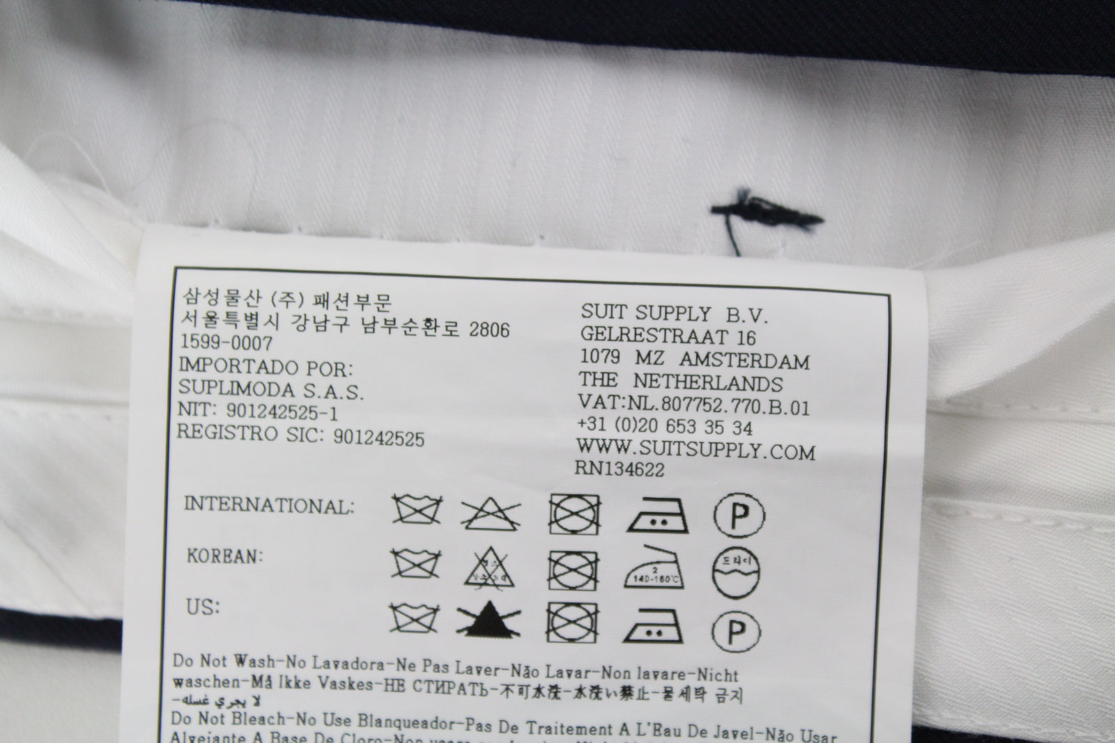 SUITSUPPLY Brescia Men's Navy Wool Trousers UK44R Flat-Front Classic Formal