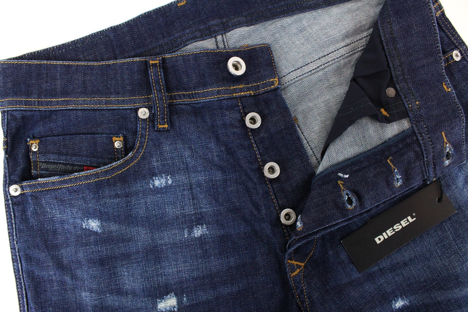 DIESEL Tepphar R7NA8 Men's Blue Distressed Slim Carrot Jeans W29/L32 Low Stretch