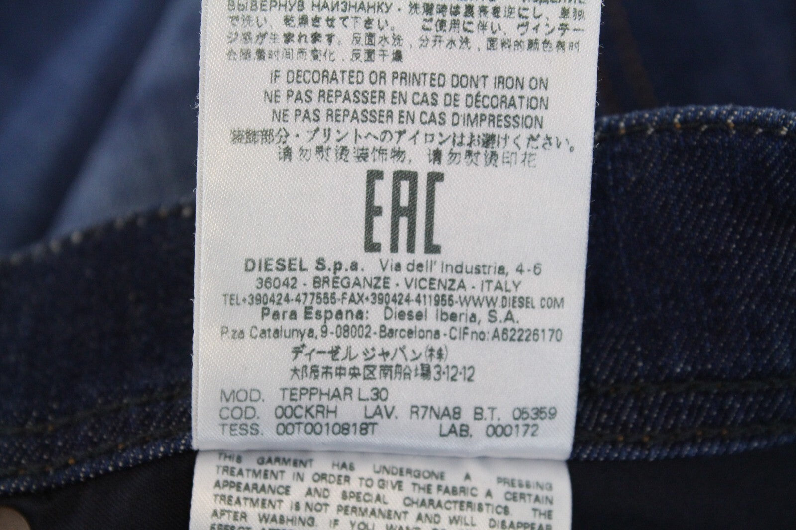 DIESEL Tepphar R7NA8 Men's Blue Distressed Slim Carrot Jeans W29/L32 Low Stretch