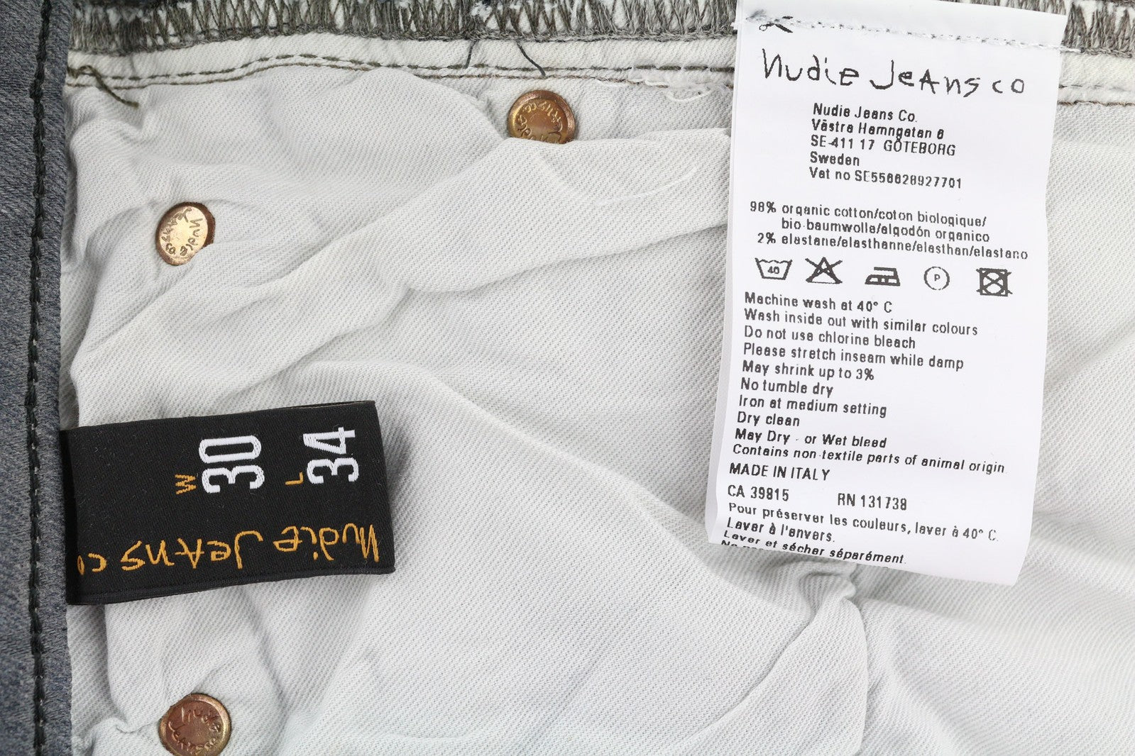 NUDIE JEANS Tight Long John Men Jeans W30/L34 Organic Charcoal Slim Logo Denim