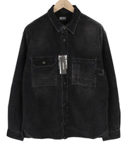 DIESEL S-Bun-Cord Men Shirt L Washed Black Corduroy Thick Spread Snap RRP€175