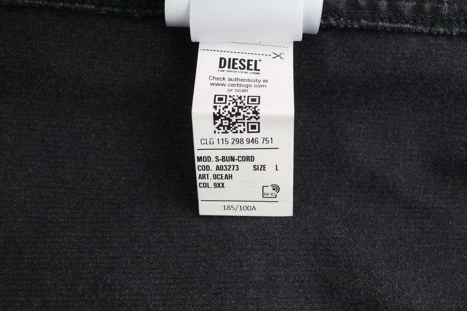 DIESEL S-Bun-Cord Men Shirt L Washed Black Corduroy Thick Spread Snap RRP€175