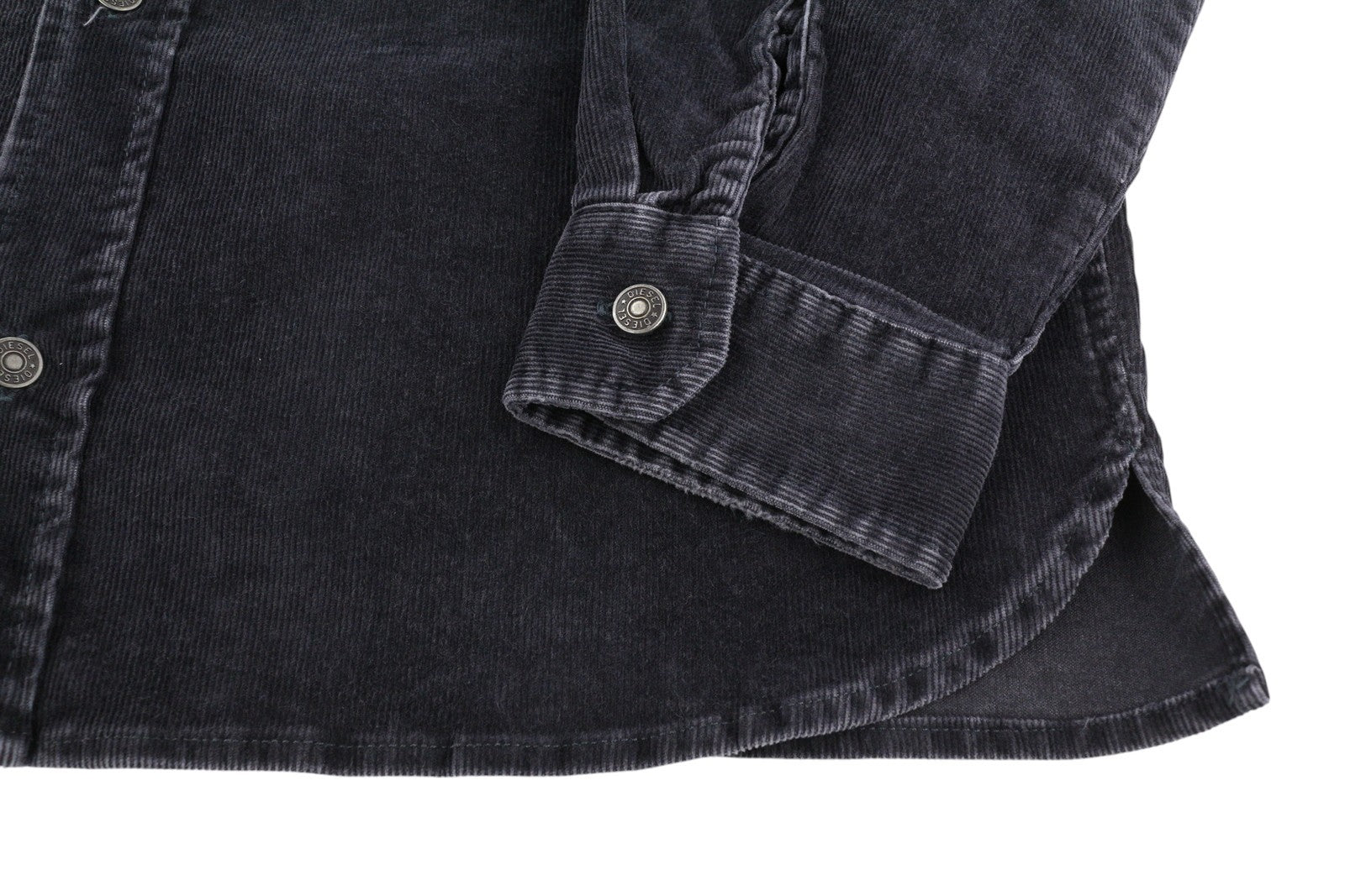 DIESEL S-Bun-Cord Men Shirt L Washed Black Corduroy Thick Spread Snap RRP€175