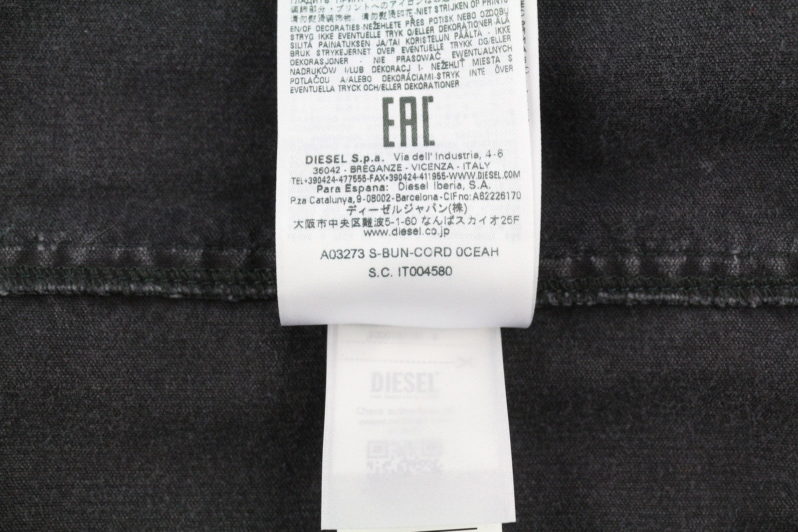 DIESEL S-Bun-Cord Men Shirt L Washed Black Corduroy Thick Spread Snap RRP€175