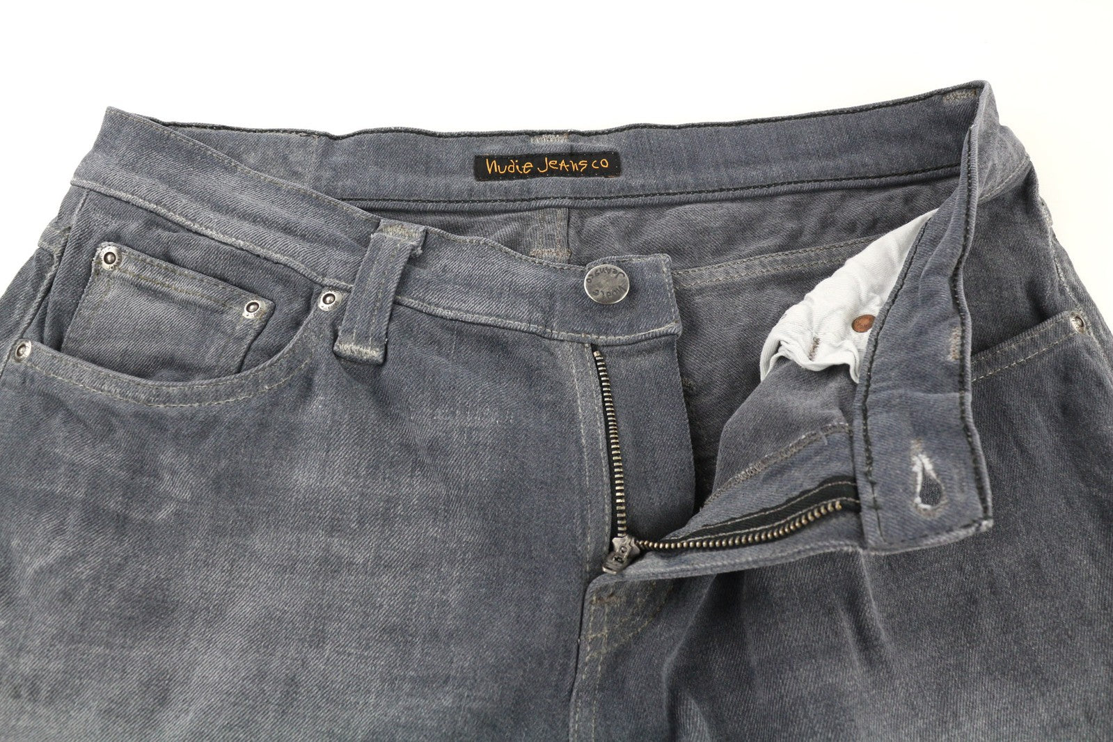 NUDIE JEANS Tight Long John Men Jeans W30/L34 Organic Charcoal Slim Fit Zipper