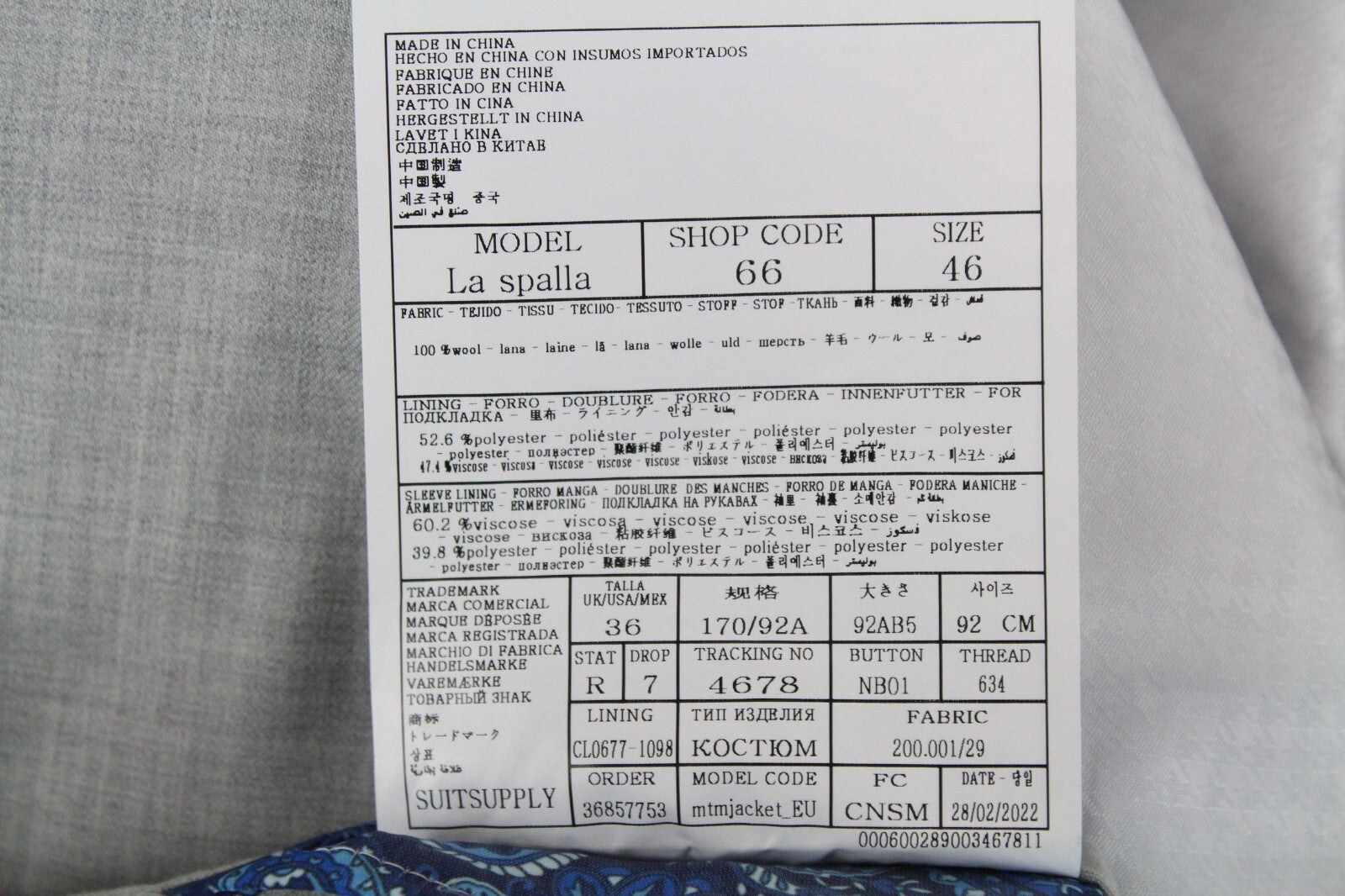 SUITSUPPLY La Spalla Men's Grey Melange Wool Suit UK36R 2-Piece Notch Lapel