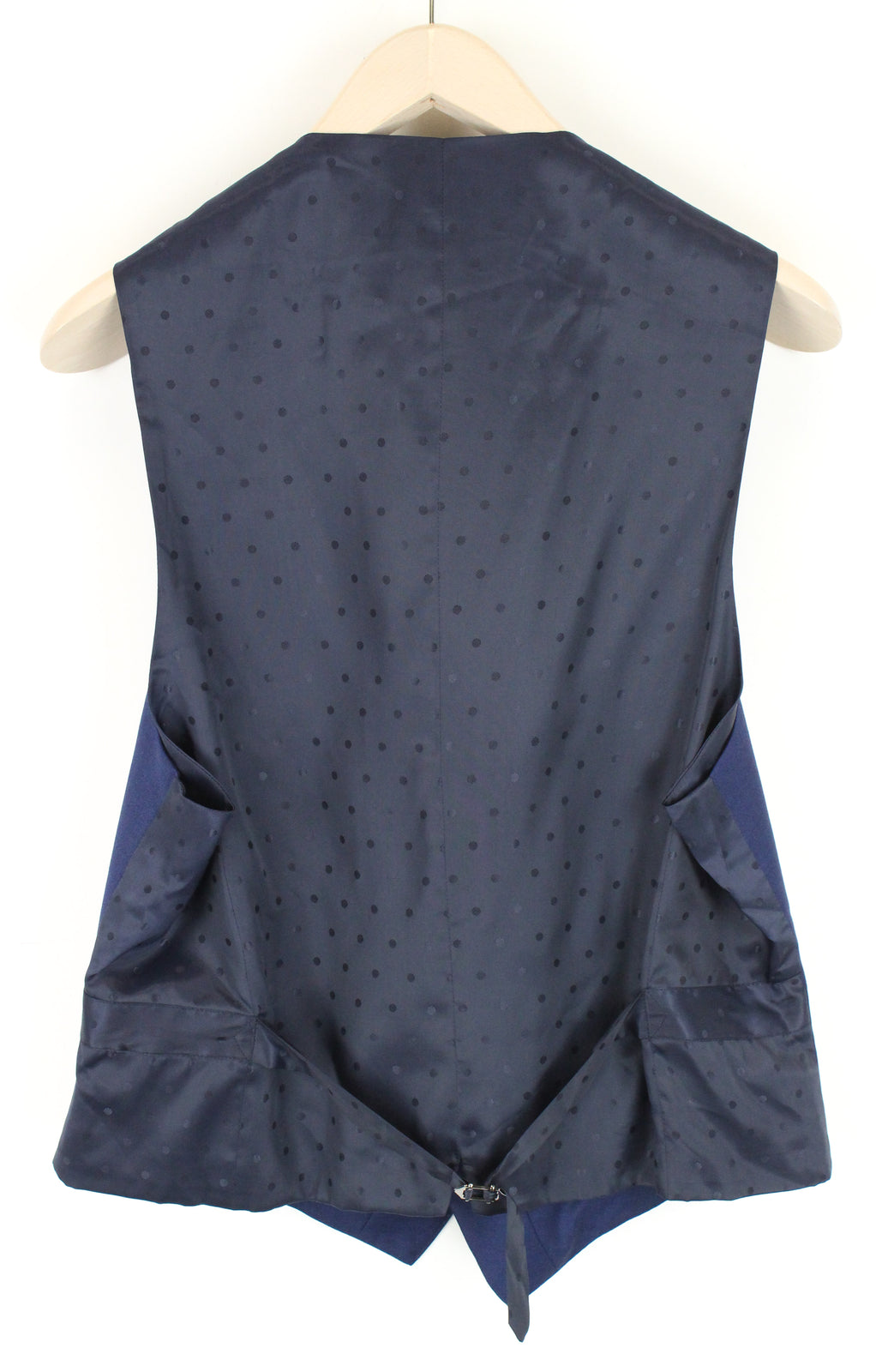 SUITSUPPLY Ferrara vyriška mėlyna vilnonė liemenė UK42S V formos iškirpte, taškuotais pamušalais 