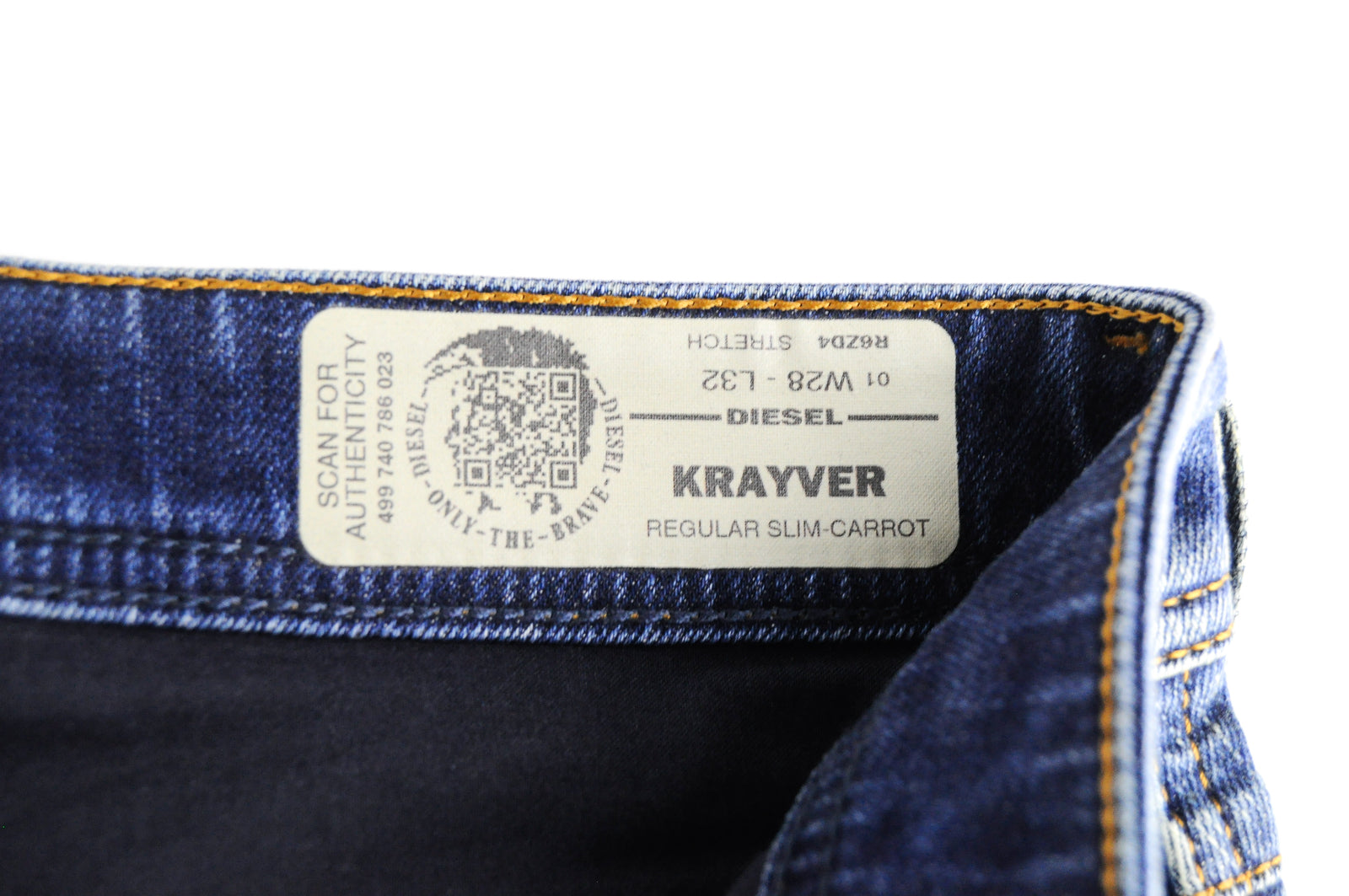 DIESEL Krayver R6ZD4 vyriški mėlyni ploni, plėšyti, tamprūs džinsai W28/L32 skalbti 