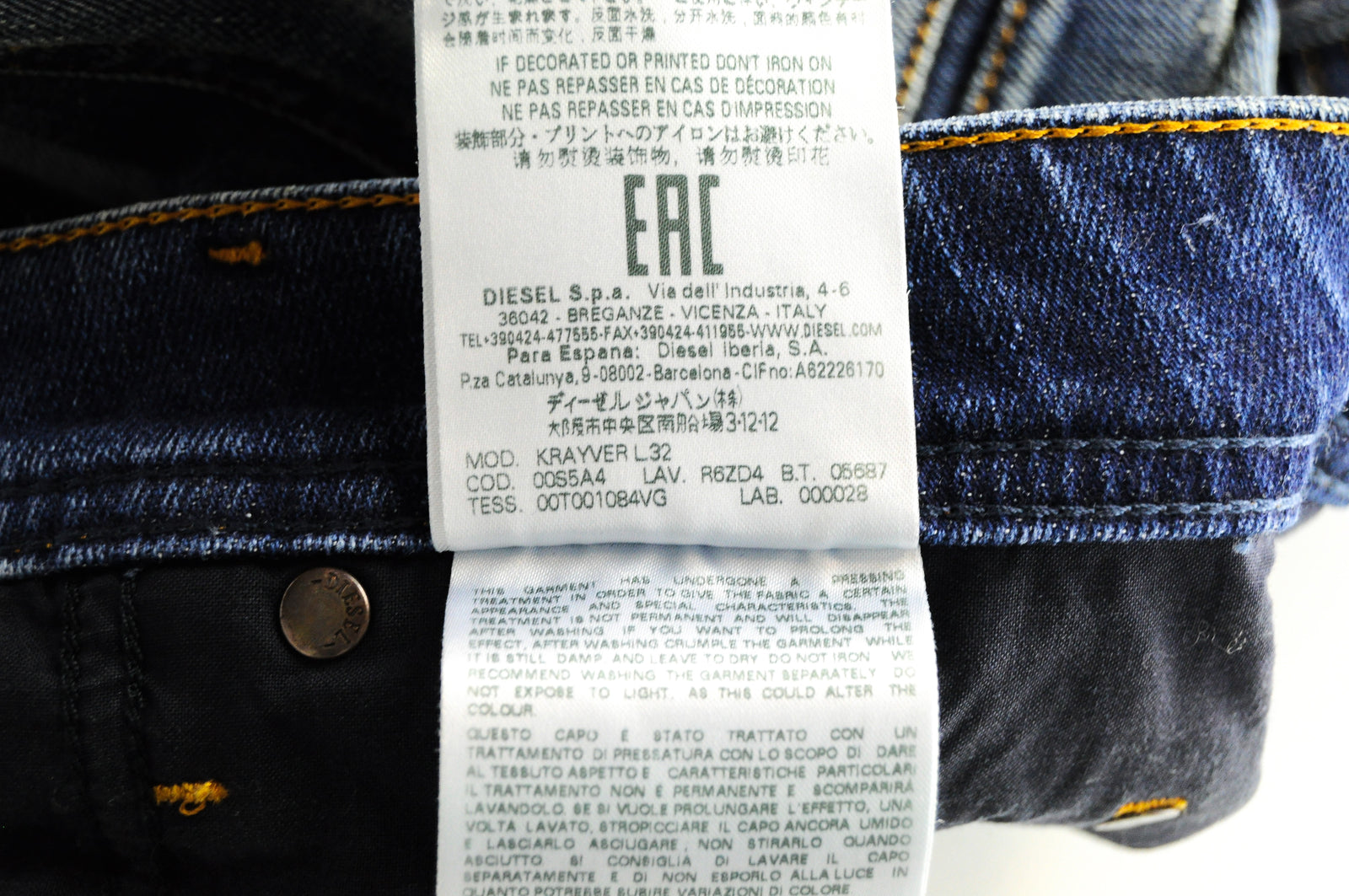 DIESEL Krayver R6ZD4 vyriški mėlyni ploni, plėšyti, tamprūs džinsai W28/L32 skalbti 