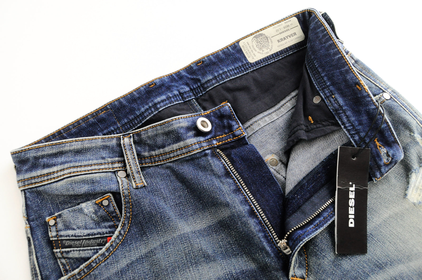 DIESEL Krayver R6ZD4 Men's Blue Slim Carrot Distressed Stretch Jeans W28/L32