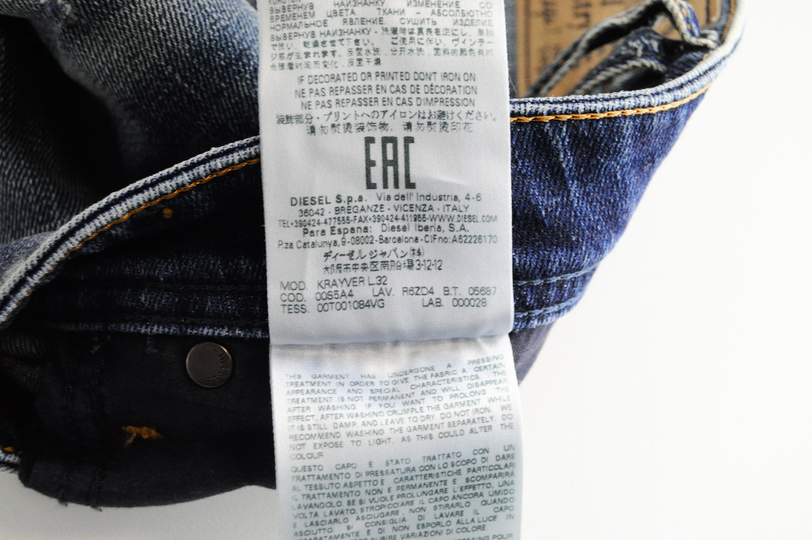 DIESEL Krayver R6ZD4 Men's Blue Slim Carrot Distressed Stretch Jeans W28/L32