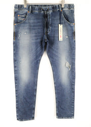 DIESEL Krooley-NE 084TZ W38 Men's Blue Jogg Tapered Ripped Stretch Jeans