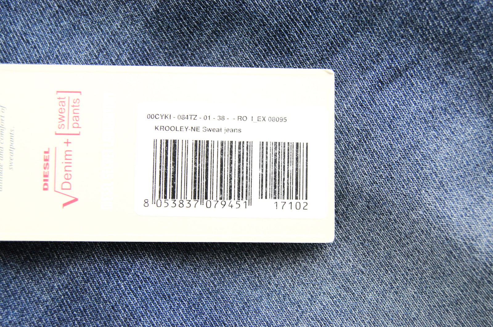 DIESEL Krooley-NE 084TZ W38 Men's Blue Jogg Tapered Ripped Stretch Jeans