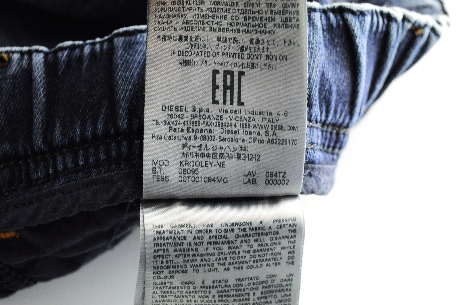 DIESEL Krooley-NE 084TZ W38 Men's Blue Jogg Tapered Ripped Stretch Jeans