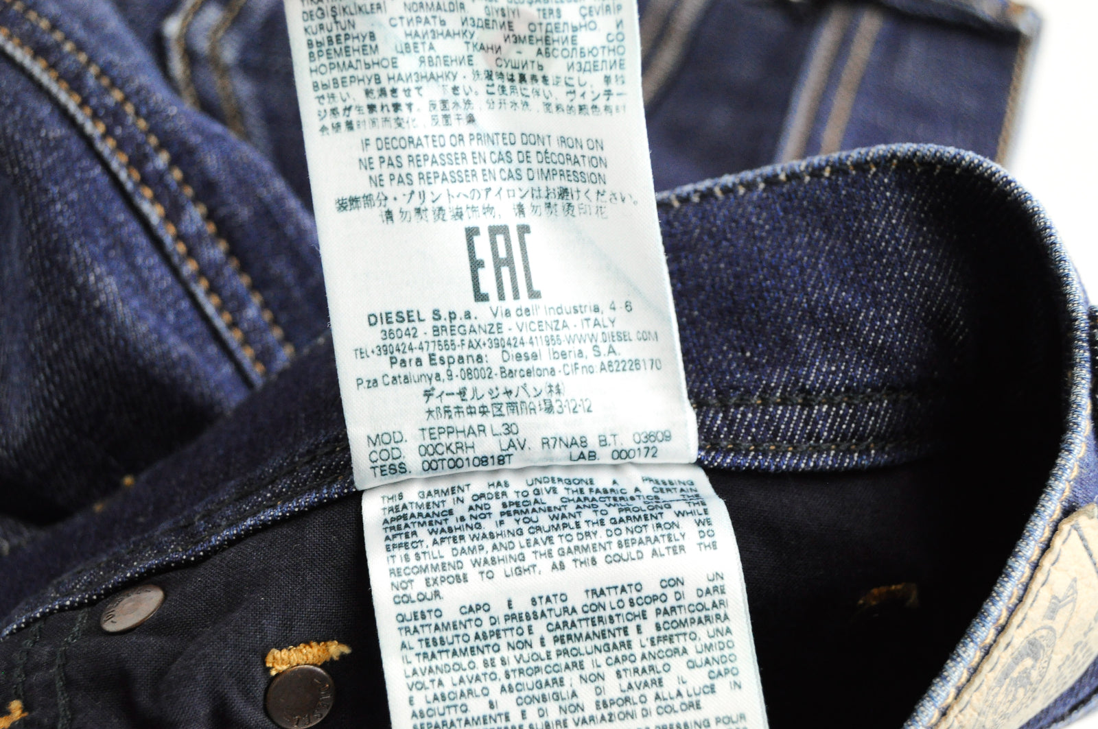 DIESEL Tepphar R7NA8 Men's Blue Slim Carrot Stretch Jeans W28/L30 Cotton