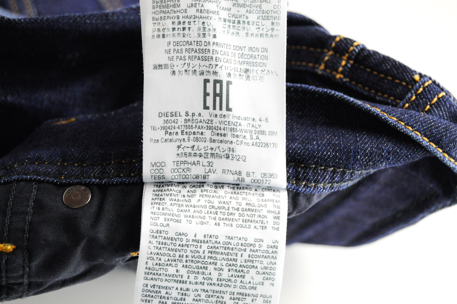 DIESEL Tepphar R7NA8 Men Blue Distressed Slim Carrot Stretch Jeans W28/L32