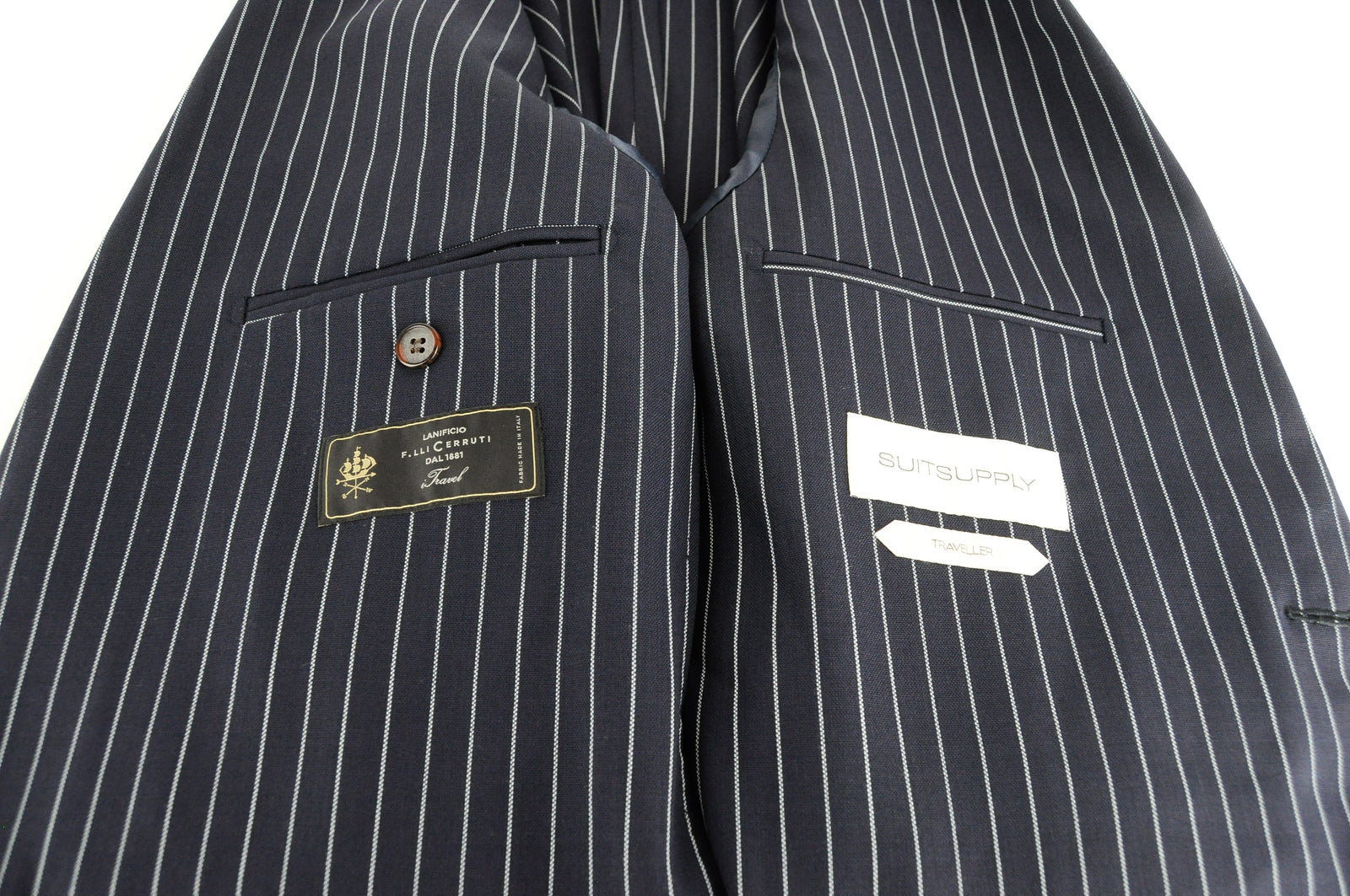 SUITSUPPLY Havana Traveller Men's Navy Striped Slim Wool Blazer UK40R Unlined