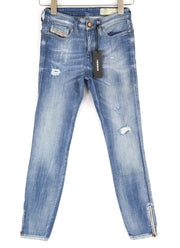DIESEL Skinzee-Zip 0681E Women Jeans W23/L30 Super Slim Skinny Denim Blue