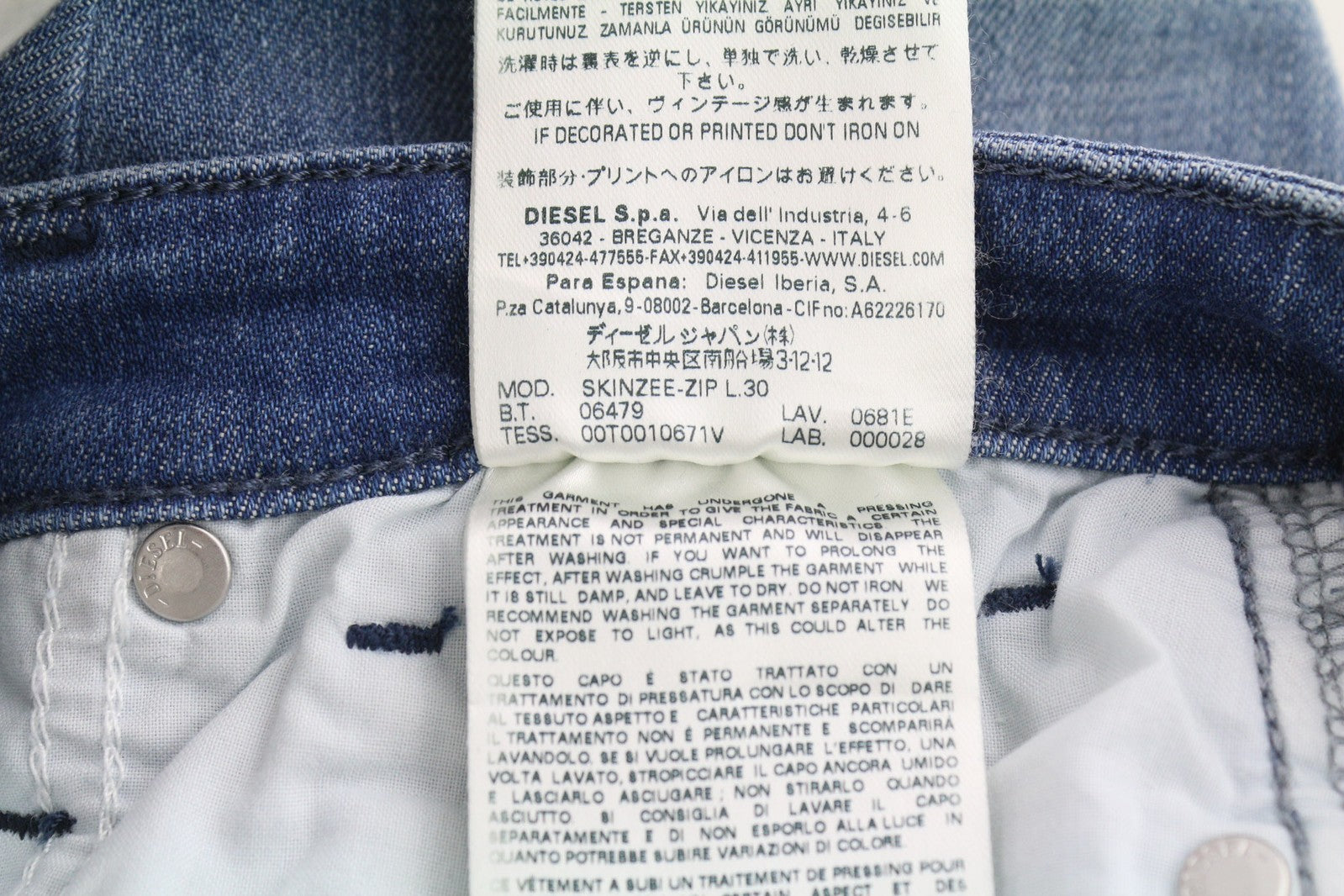 DIESEL Skinzee-Zip 0681E Women Jeans W23/L30 Super Slim Skinny Denim Blue