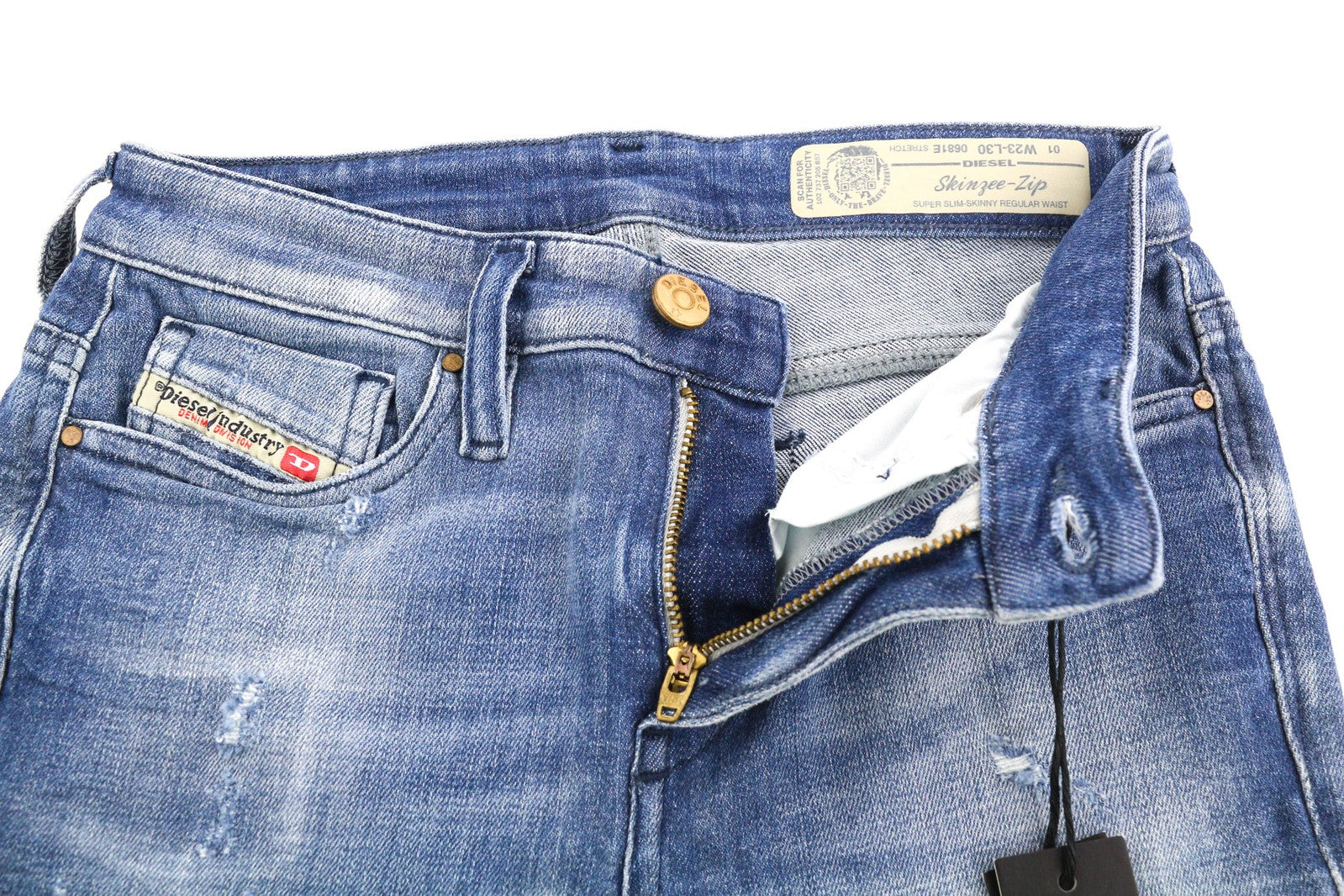 DIESEL Skinzee-Zip 0681E Women Jeans W23/L30 Super Slim Skinny Denim Blue