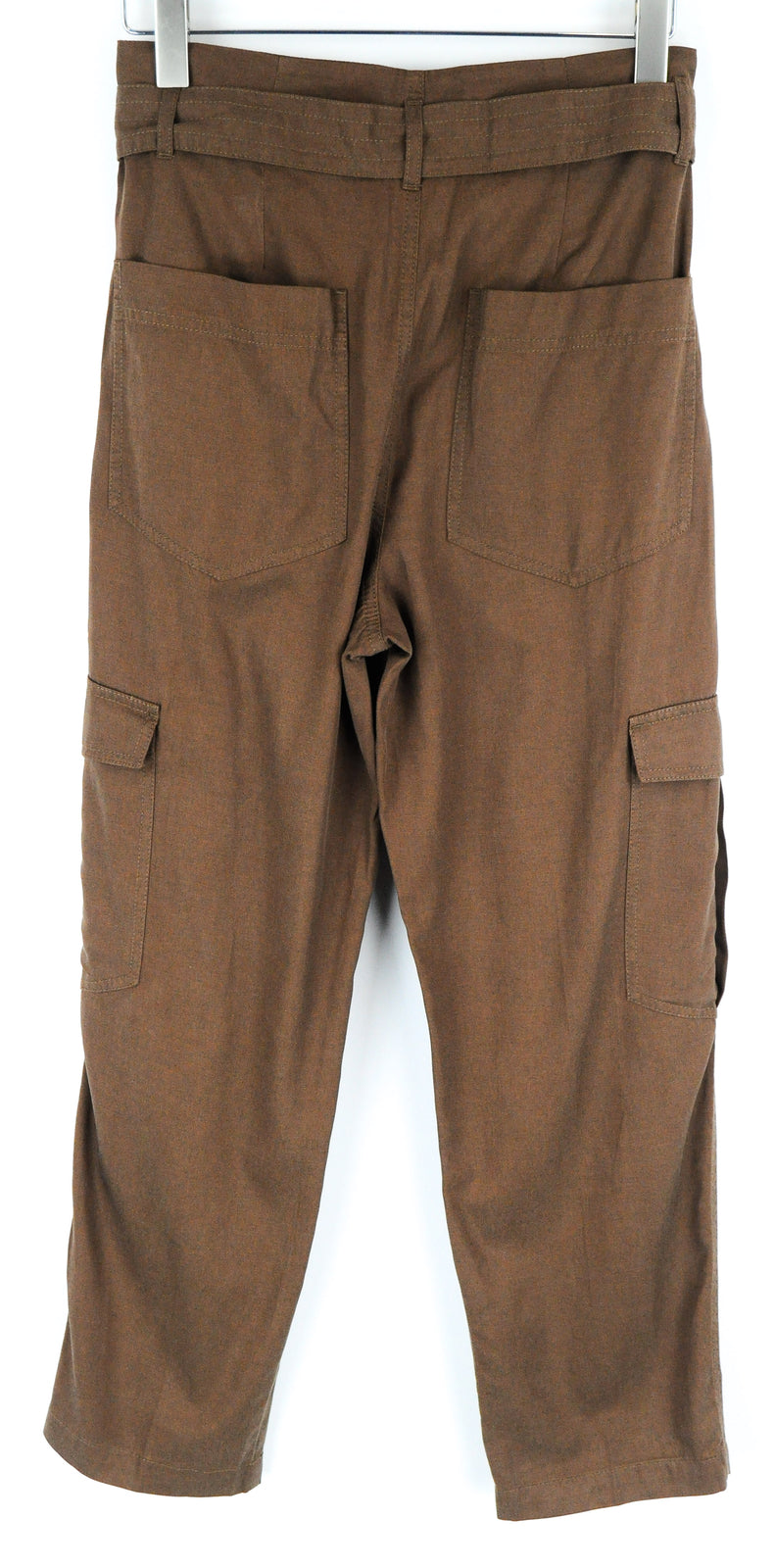 MARC O'POLO Women Trousers W28 Brown Cotton Blend Pleated Belted Multi Pocket