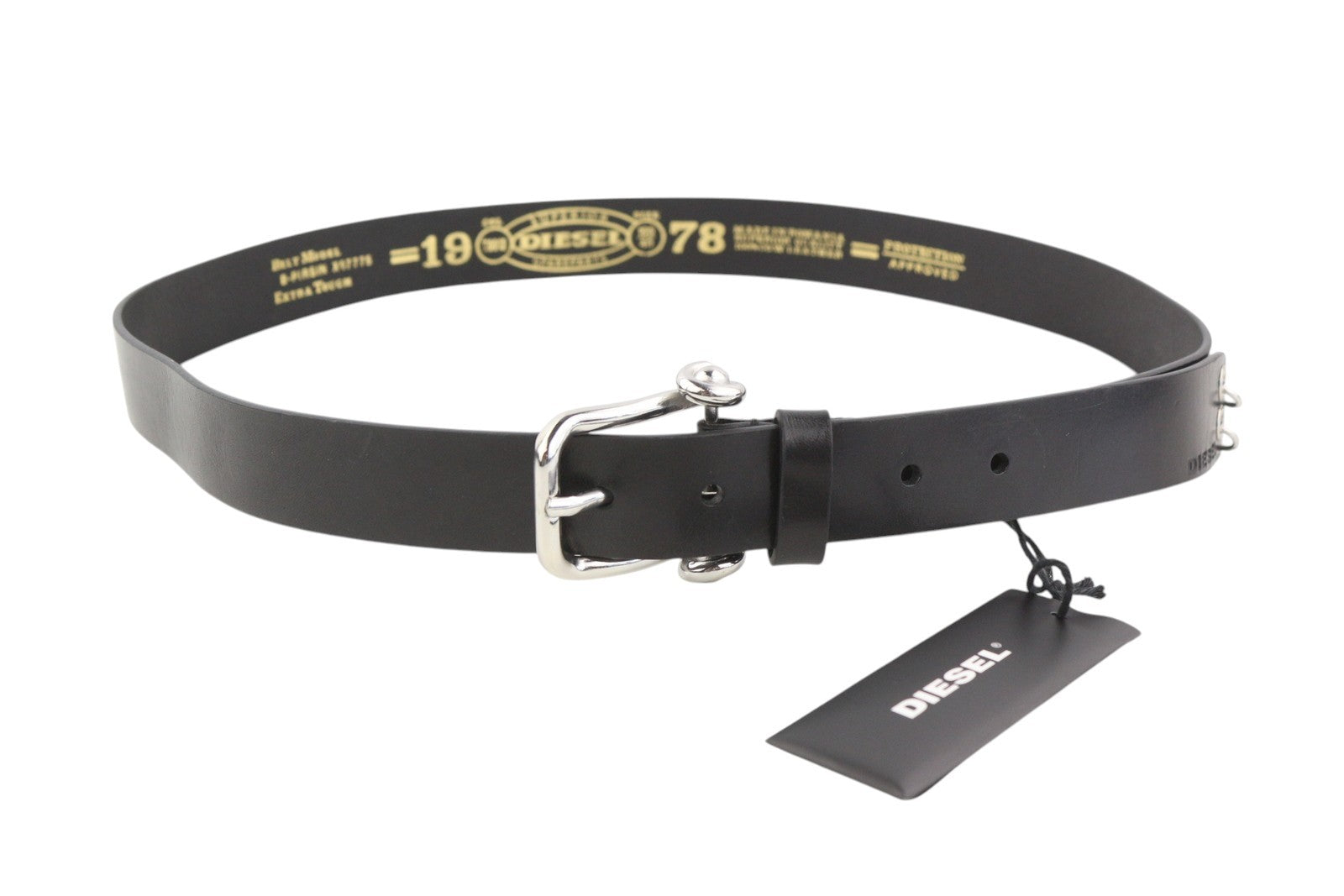 DIESEL B-Pirsin Men Belt 100 CM Black Leather Buckle Closure Leather Casual
