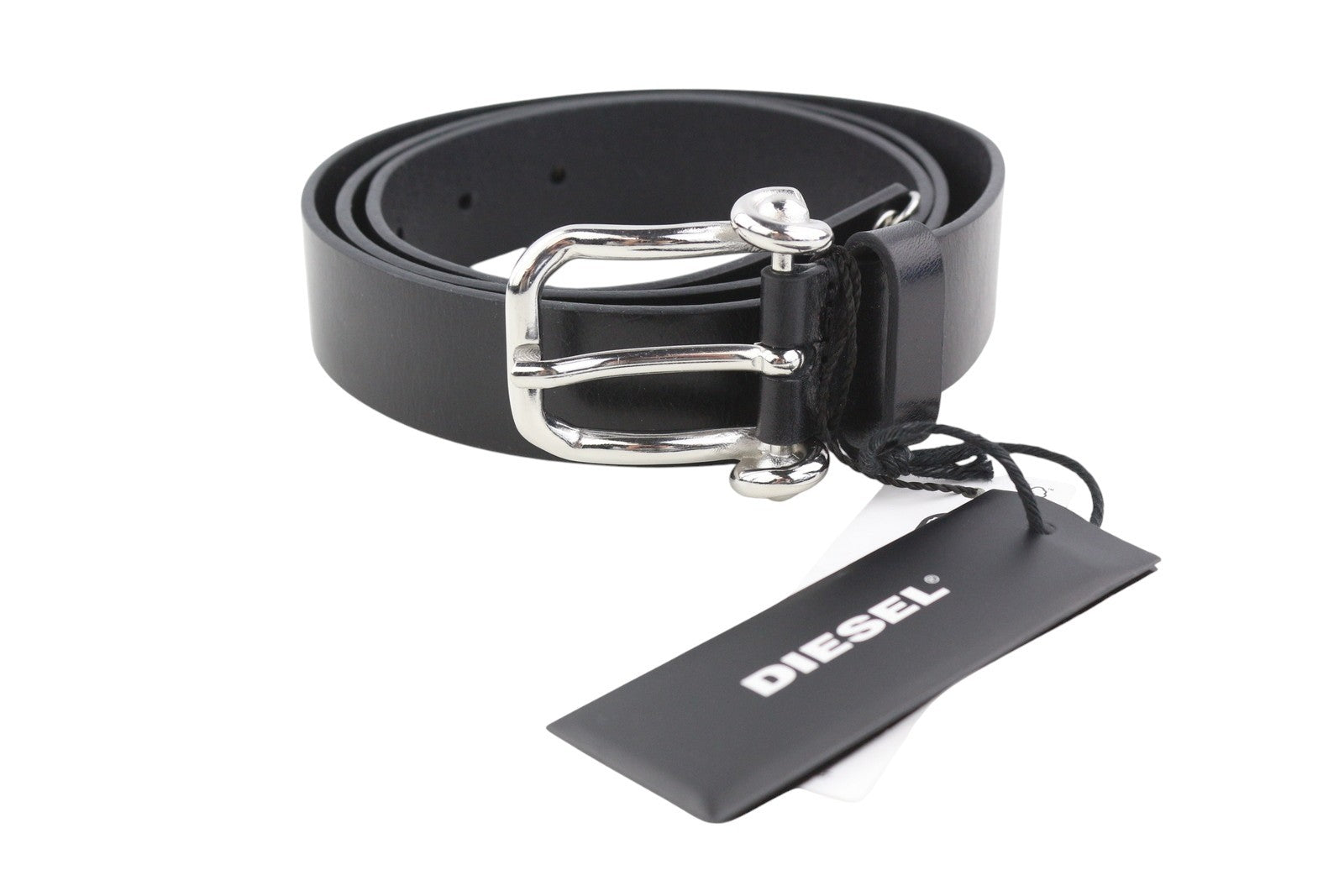 DIESEL B-Pirsin Men Belt 105 CM Black Leather Silver Tone Buckle Leather Casual