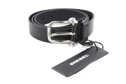 DIESEL B-Pirsin Men Belt 105 CM Black Leather Silver Tone Buckle Leather Casual