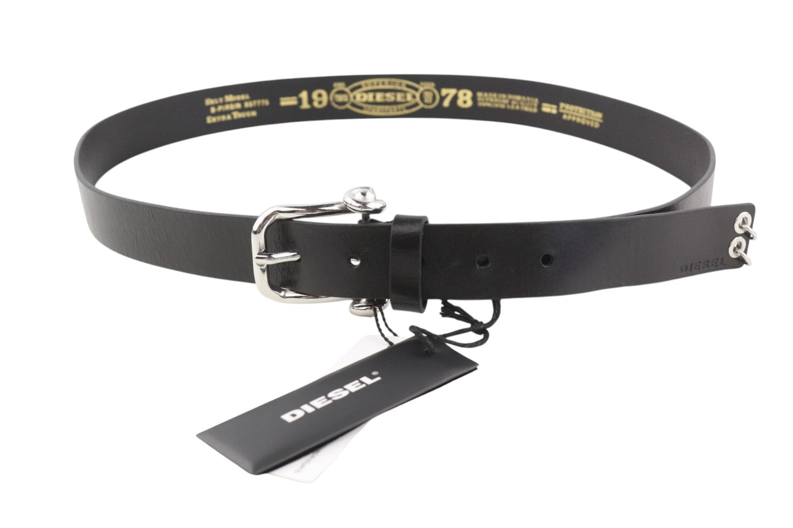 DIESEL B-Pirsin Men Belt 105 CM Black Leather Silver Tone Buckle Leather Casual