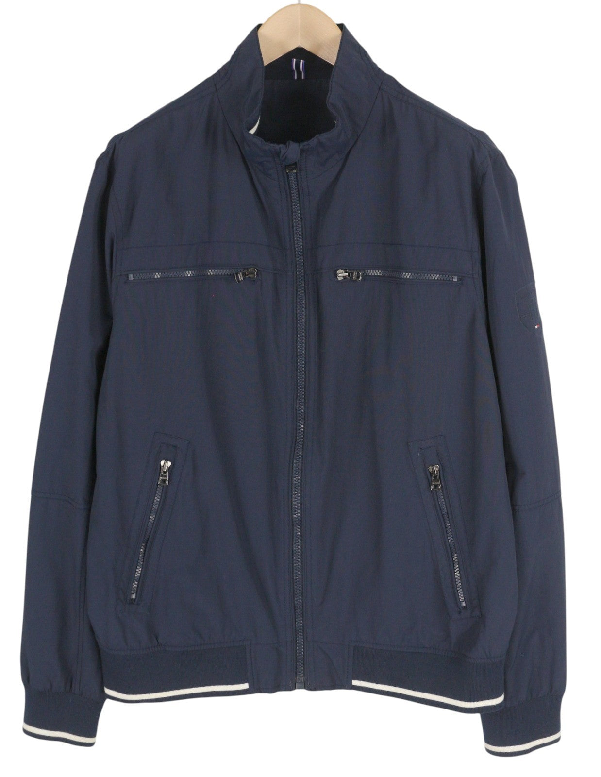 TOMMY HILFIGER Men Jacket XL Dark Blue Full Zip High Neck Mesh Lined Lightweight