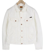 NUDIE JEANS Billy Men Jacket L Pitch White Worn Denim Buttoned Neck Logo