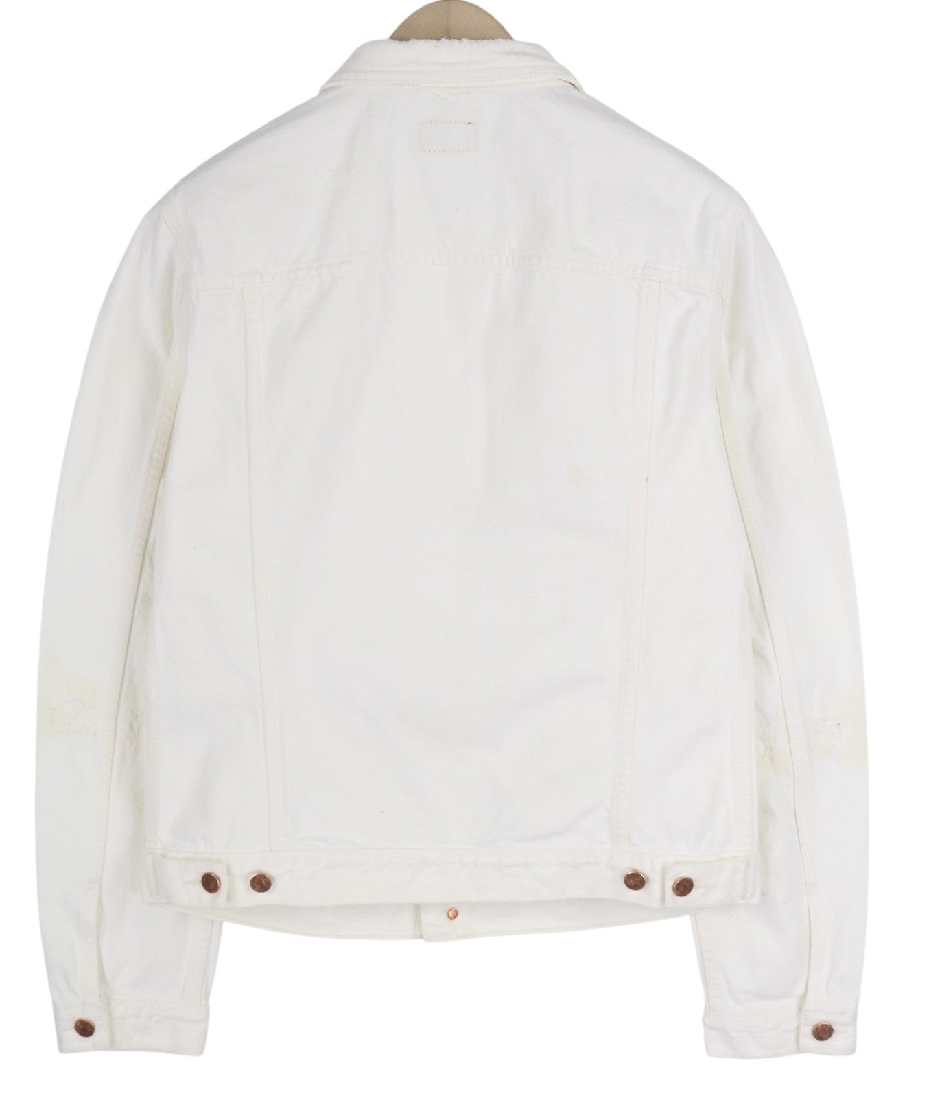 NUDIE JEANS Billy Men Jacket L Pitch White Worn Denim Buttoned Neck Logo