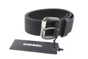 DIESEL B-Rolly Men Belt 100 CM Black Textured Leather Silver Tone Buckle Closure