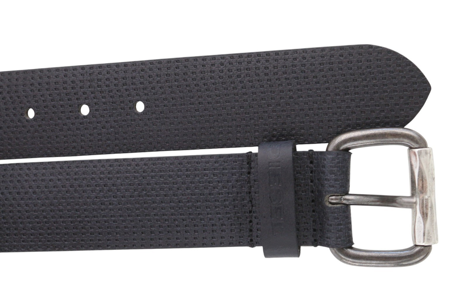 DIESEL B-Rolly Men Belt 100 CM Black Textured Leather Silver Tone Buckle Closure