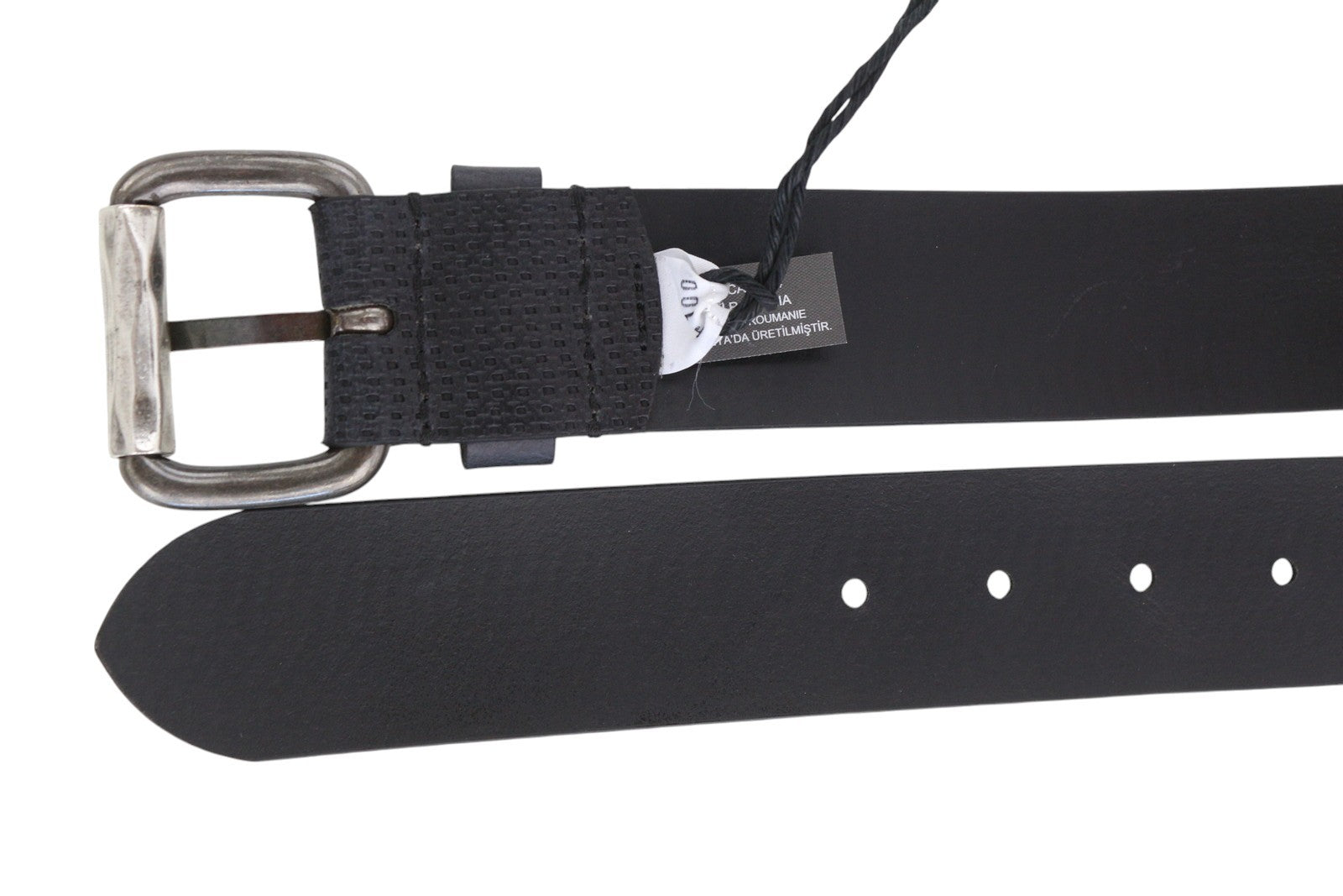 DIESEL B-Rolly Men Belt 100 CM Black Textured Leather Silver Tone Buckle Closure