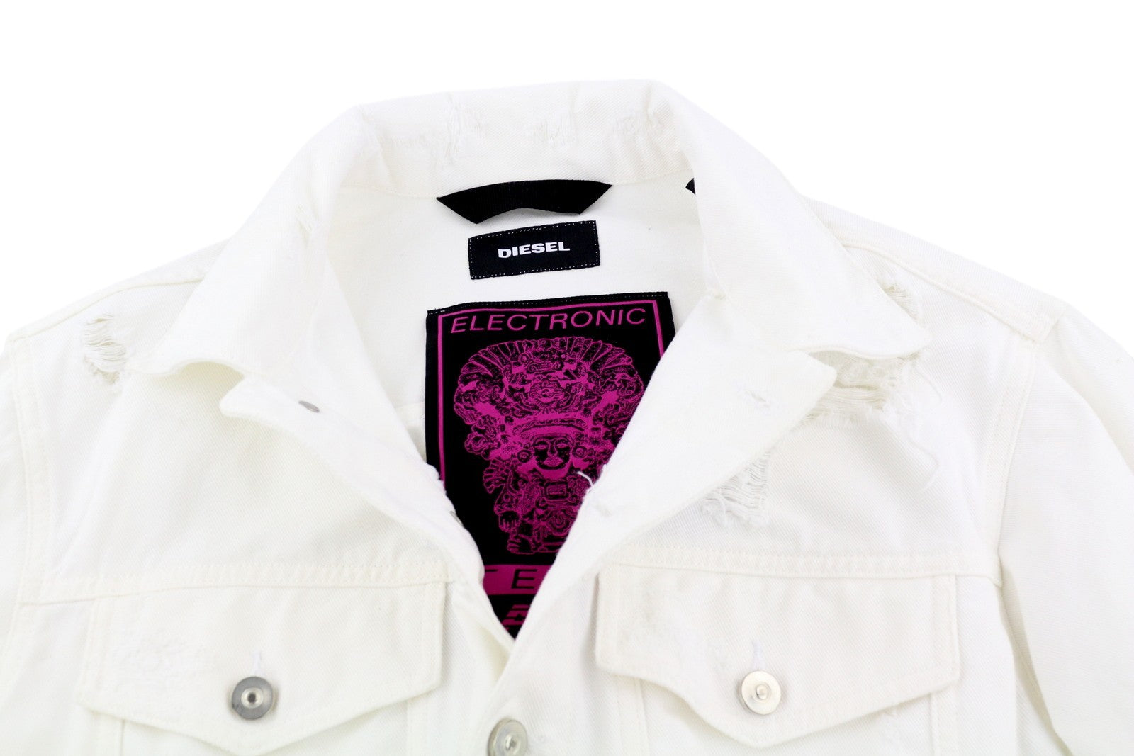 DIESEL Electronic Tekno Ravers Women Jacket S White Denim Ripped Distress Button
