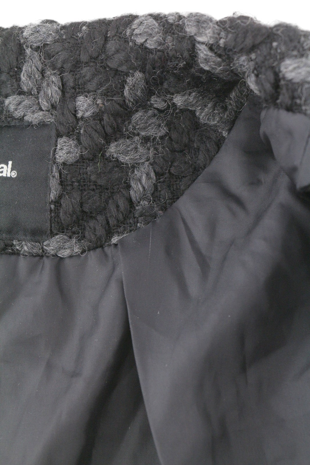 DESIGUAL Women Coat EU38 Full Zip Wool Blend Crew Neck Patterned Mid-Length