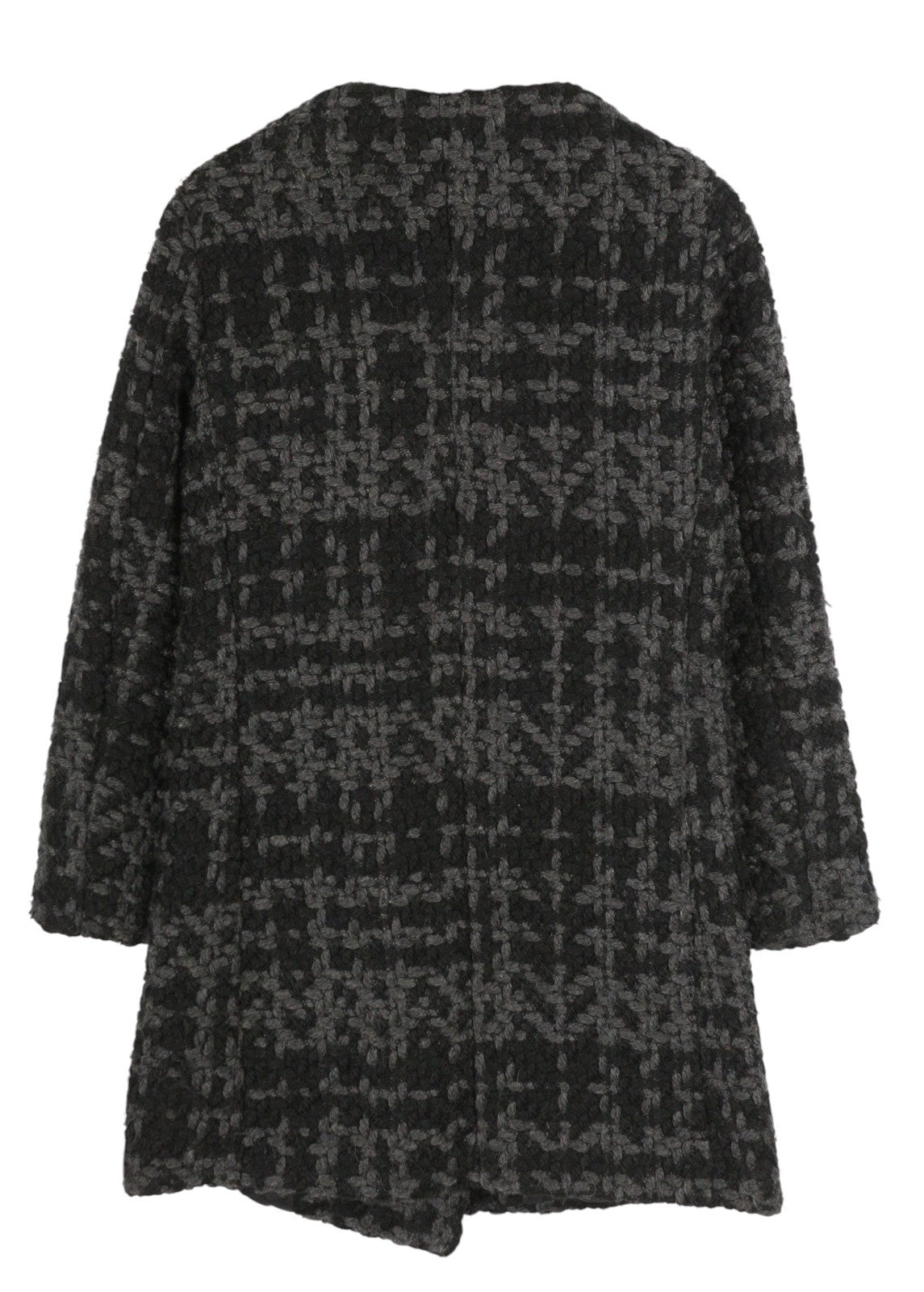 DESIGUAL Women Coat EU38 Full Zip Wool Blend Crew Neck Patterned Mid-Length