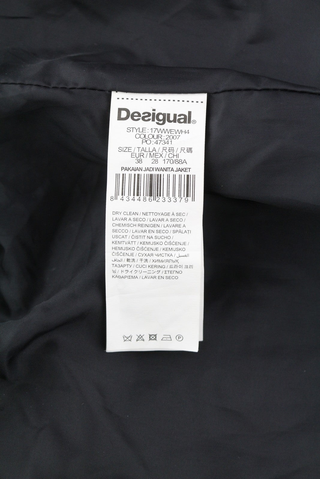 DESIGUAL Women Coat EU38 Full Zip Wool Blend Crew Neck Patterned Mid-Length