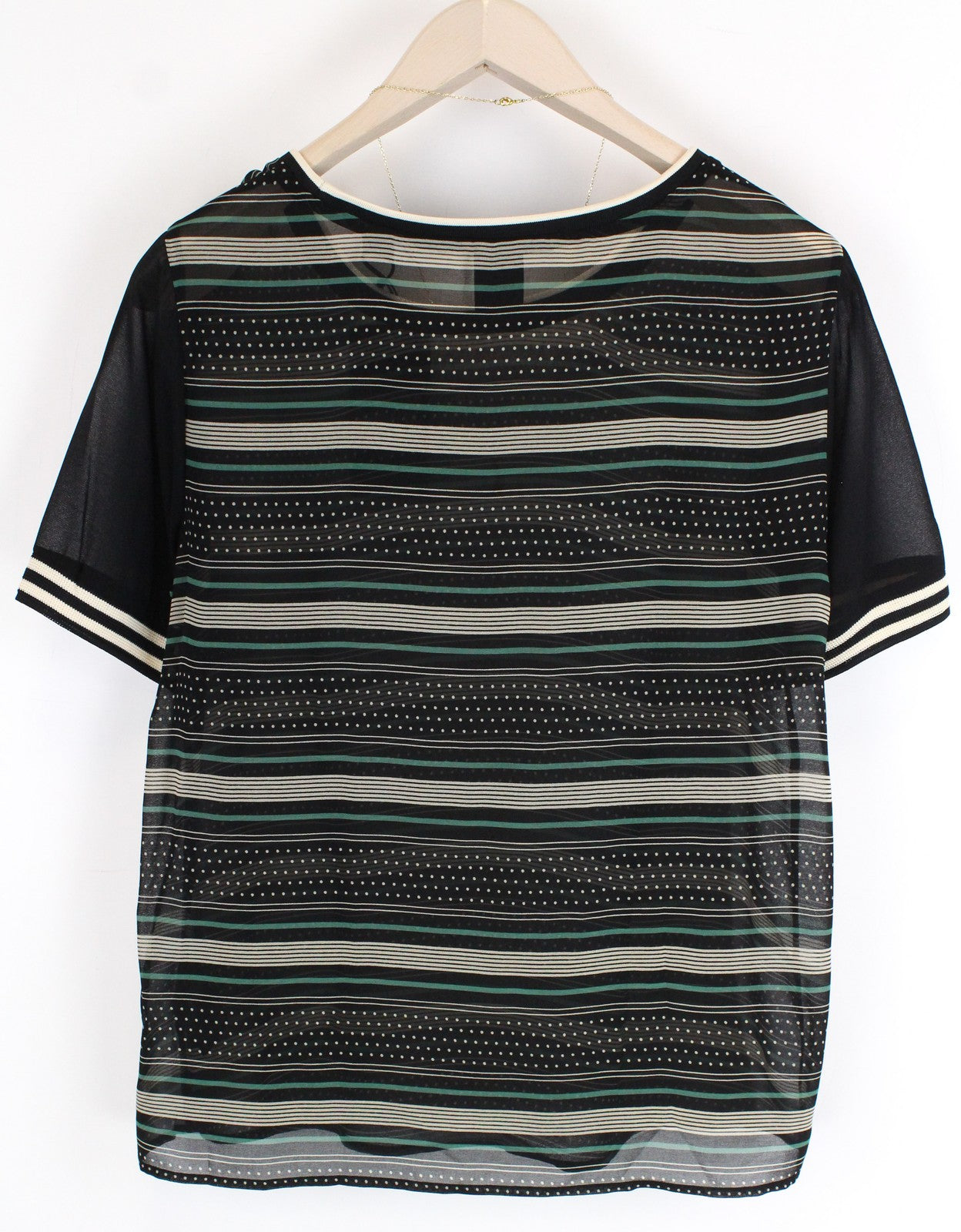 MAISON SCOTCH Womens T-Shirt M Black Green Patterned See-Through Short Sleeve