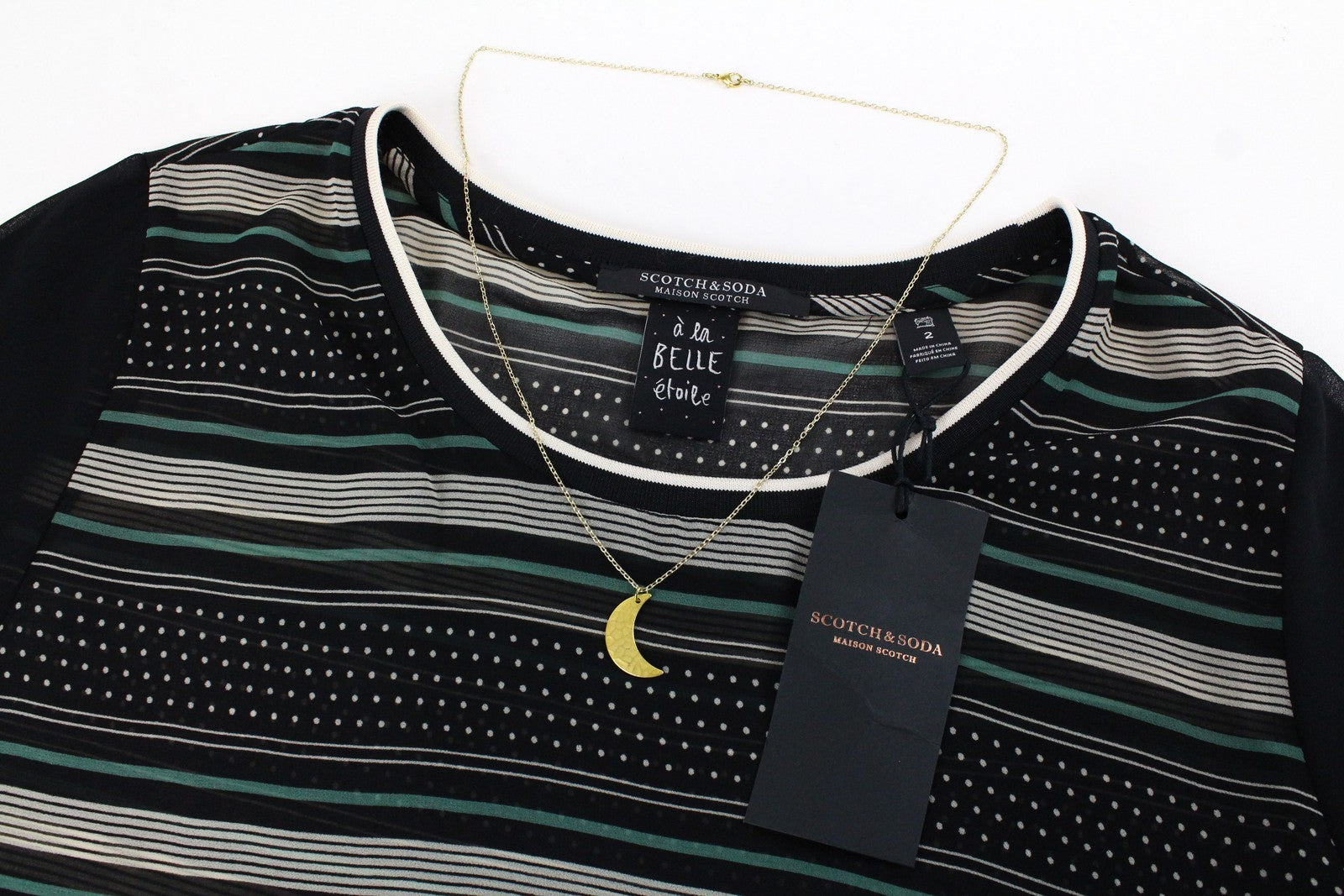 MAISON SCOTCH Womens T-Shirt M Black Green Patterned See-Through Short Sleeve