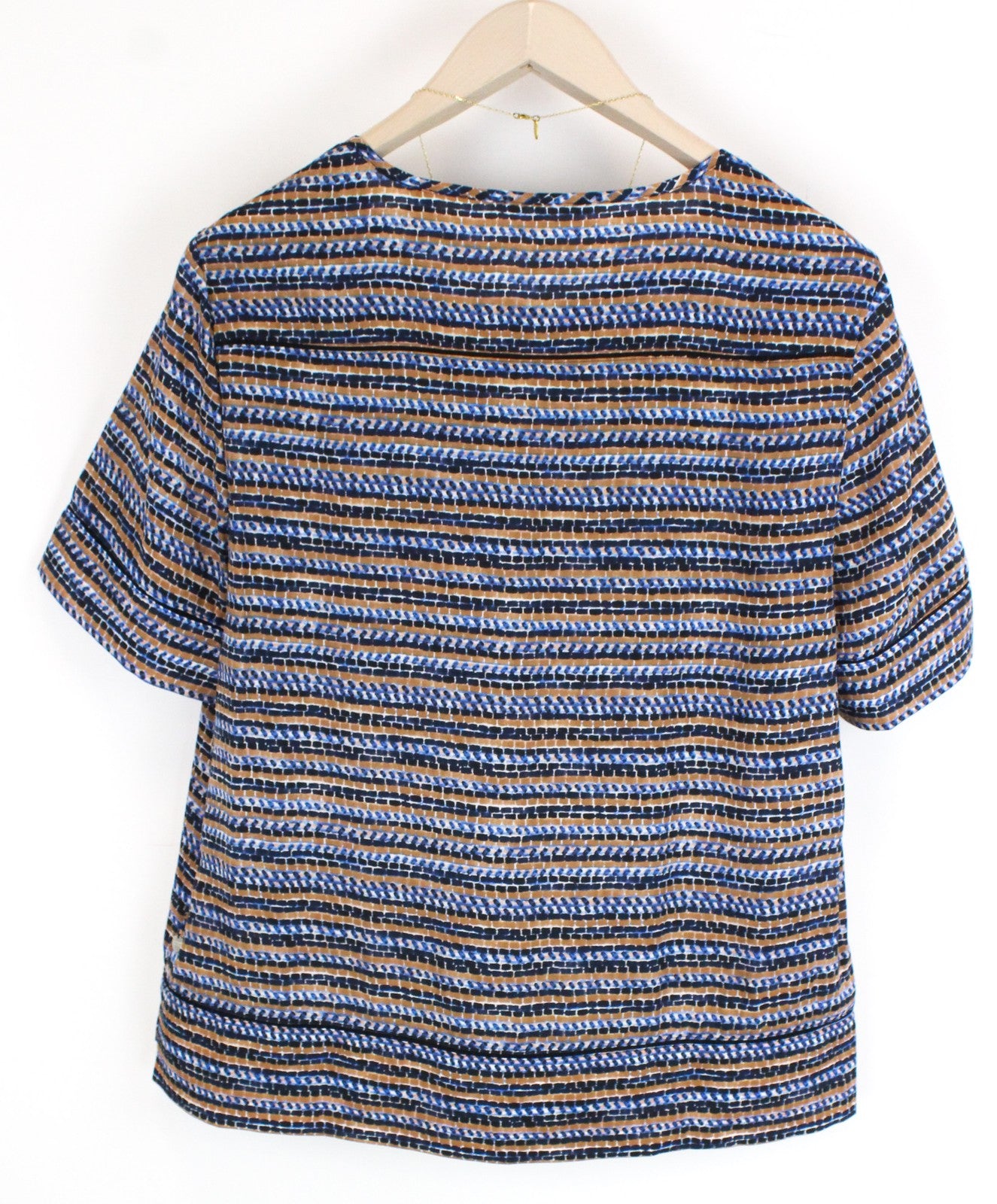 MAISON SCOTCH Womens T-Shirt M Blue Brown Patterned Short Sleeved Round Neck