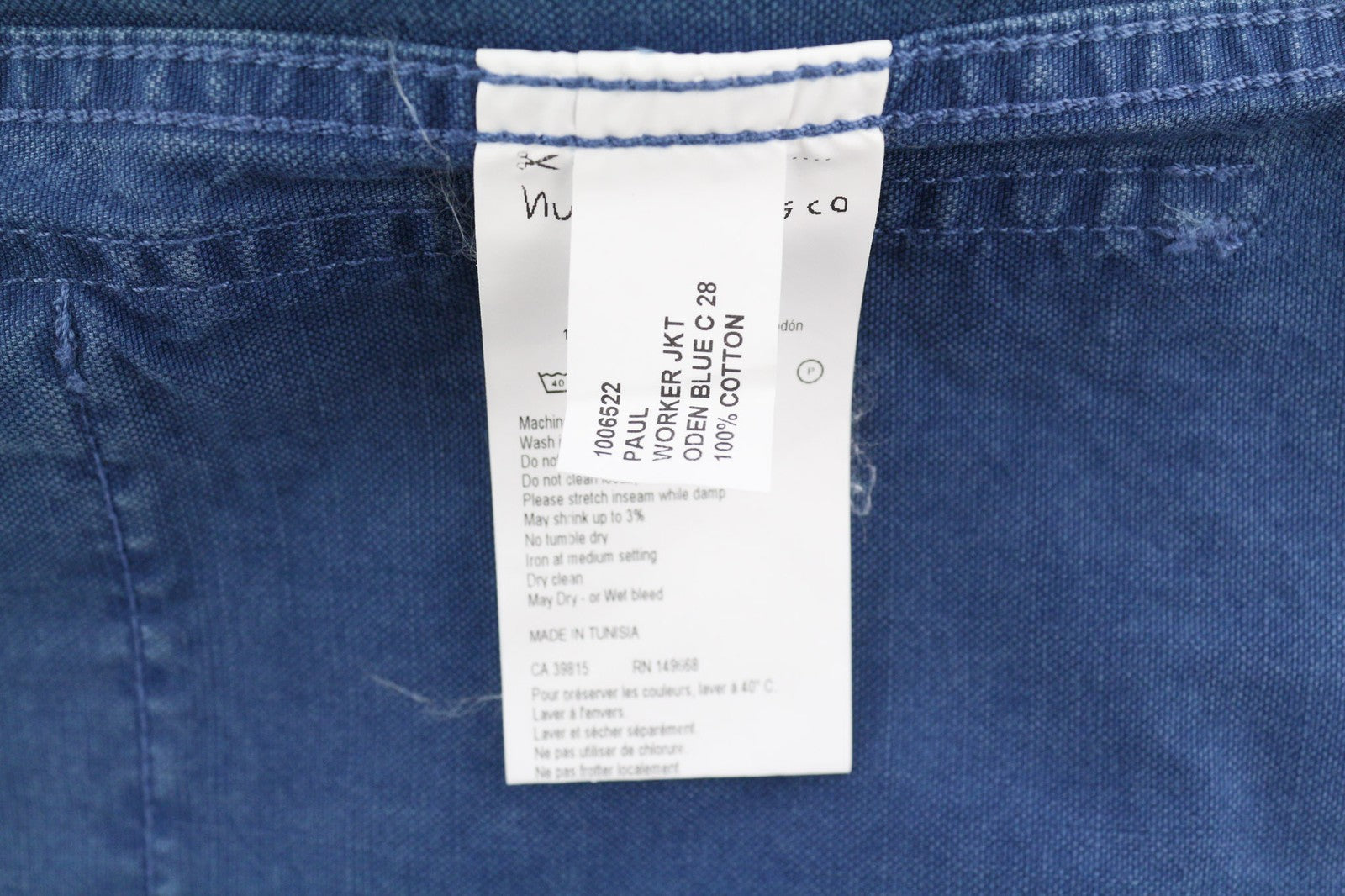 NUDIE Paul Mens Jacket S Worker Oden Blue Washed Buttoned Neck Unlined