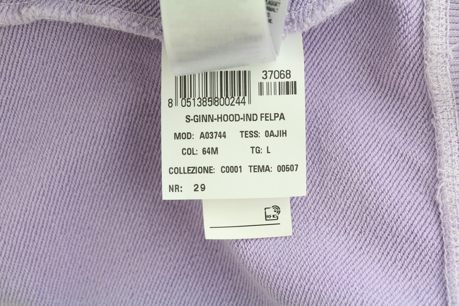 DIESEL S-Ginn-Hood-Ind Mens Hoodie L Light Purple Pullover Kangaroo RRP€175