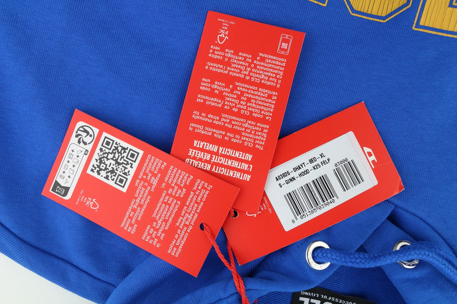 DIESEL S-Ginn-Hood-K25 Mens Hoodie XL Blue Oversizedd Pullover Kangaroo RRP€125