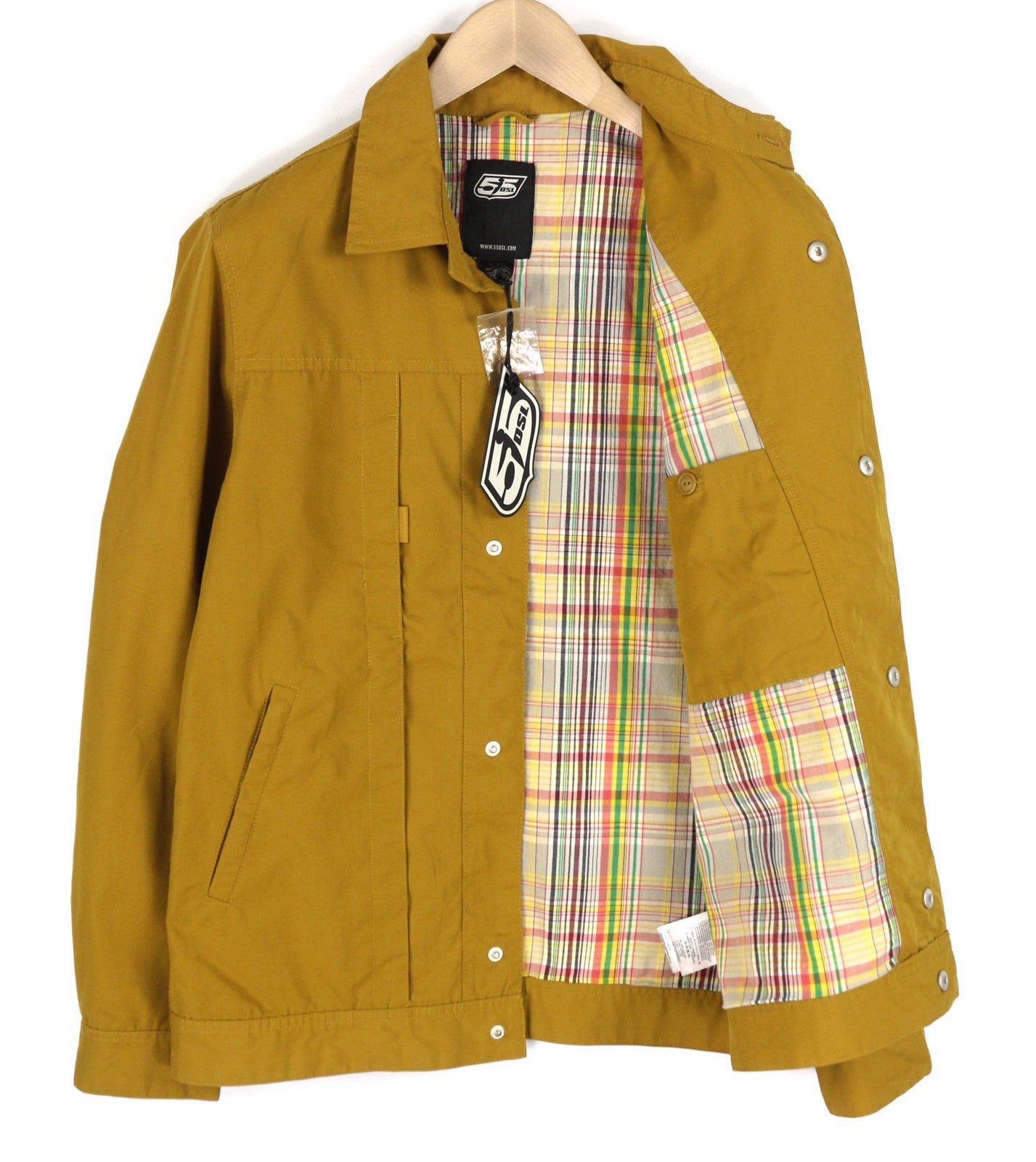 DIESEL Jerkley Mens Jacket M 55DSL Snap Buttons Lined Neck Pockets Mustard