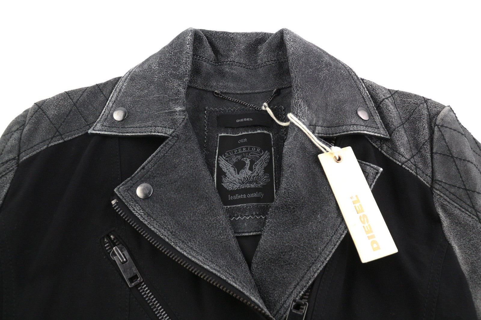 DIESEL L-Dada-A Womens Jacket M Dark Washed Goatskin Leather Asymm Zip RRP€410